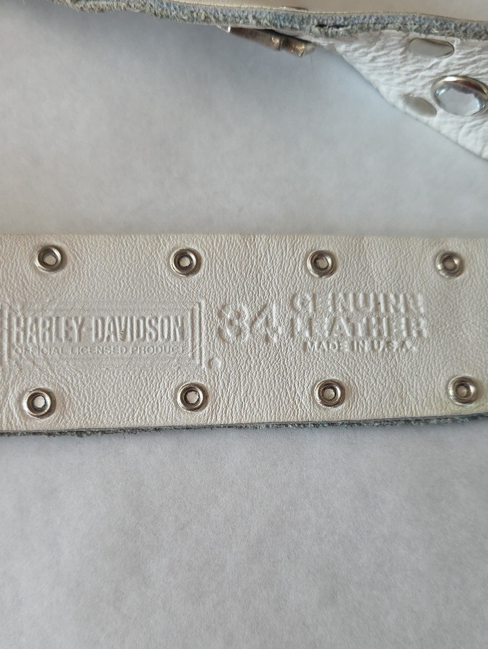 Harley-Davidson White Genuine Leather Studded Biker Belt - Size 34" - Picture 3 of 9